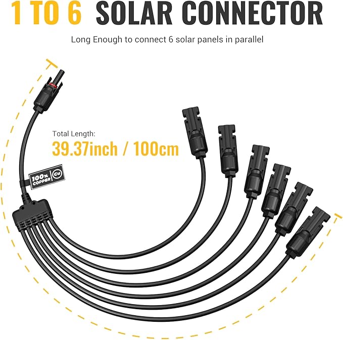 BougeRV Solar Y Connectors Solar Panel Parallel Connectors Extra Long 1 to 6 Solar Branch PV Adapter Cable Wire Plug Tool Kit (M/FFFFFF and F/MMMMMM)