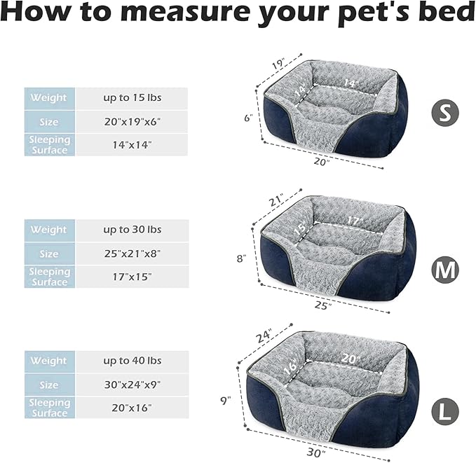 INVENHO Small Dog Bed Rectangle Washable Orthopedic Soft Calming Sleeping Durable Pet Cuddler with Anti-Slip Bottom