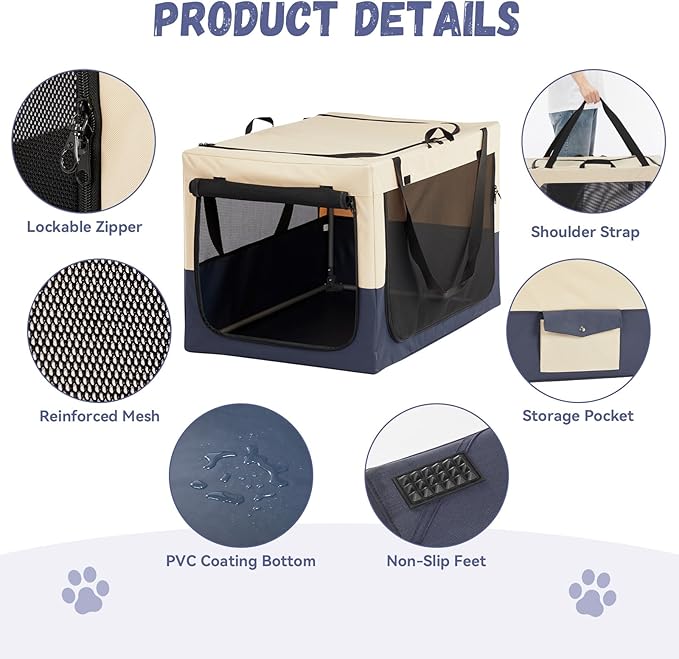 A4Pet Collapsible Dog Kennel - 36 Inch Adjustable Stainless Steel Frame, Lightweight, Durable and Portable Dog Crate with 3-Door