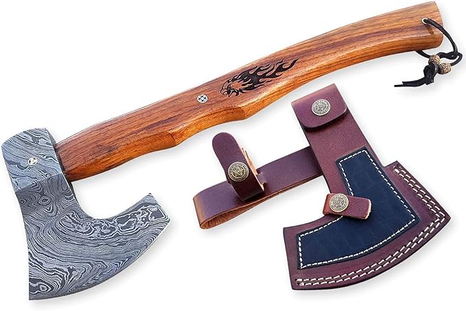 Damascus Steel Blade Axe Hatchet Tomahawk Hunting Knife Camping Outdoor/Life time Warranty on Manufacturers defect. SM14