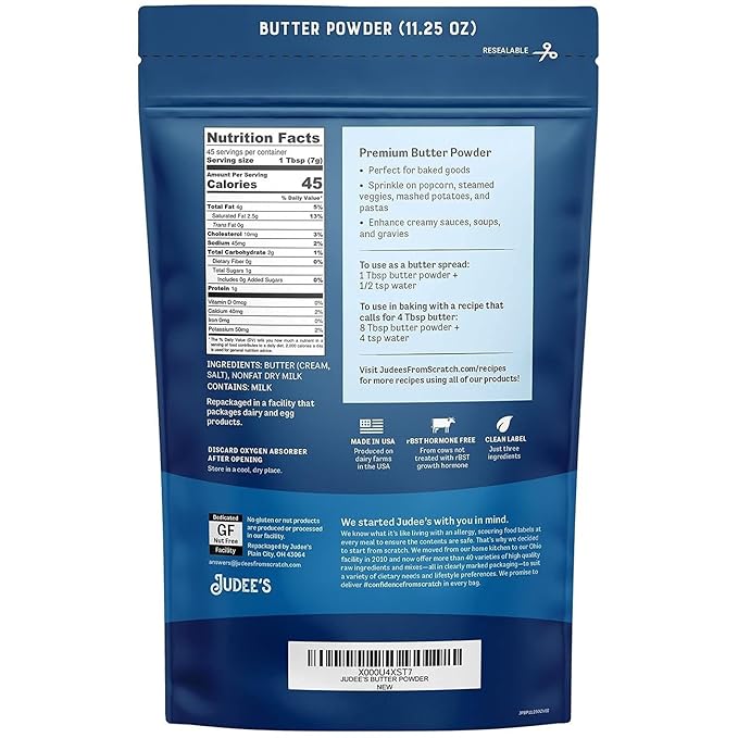 Judee's Gluten Free Butter Powder - Versatile Cooking & Baking Butter Powder - Gluten-Free & Keto-Friendly Formula - 11.25 Ounce, Pack of 1