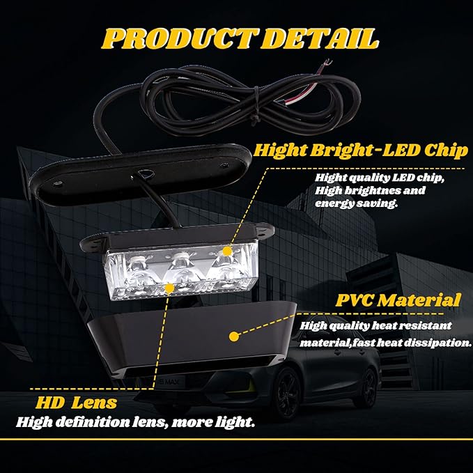 YM E-Bright 2-Pack White 4 LED Car Flash Light DRL Truck Warning Caution Emergency Construction Strobe Light DC 12V-24V