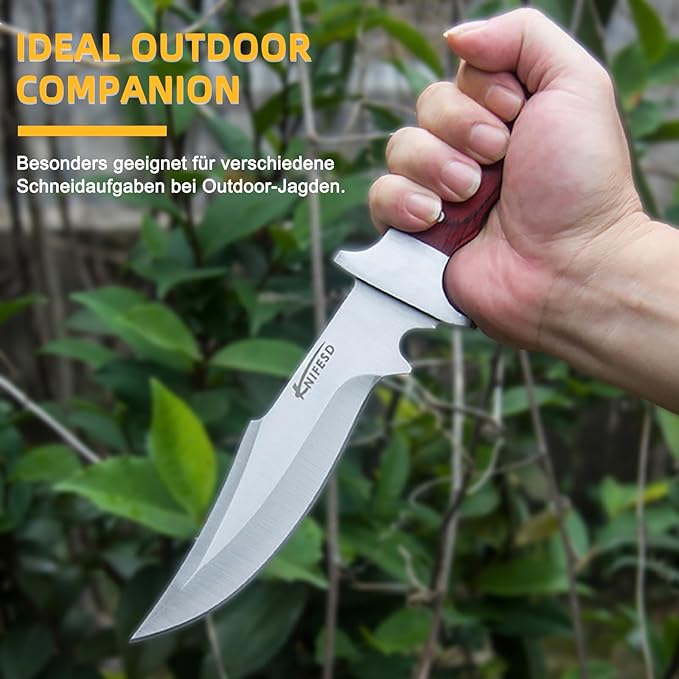 UMF Fixed Blade Knives with Sheath large Hunting Knife Full Tang Bushcraft Knives Skinning Knife Deer Hunting Knives, Big Camping Outdoor (b-red)