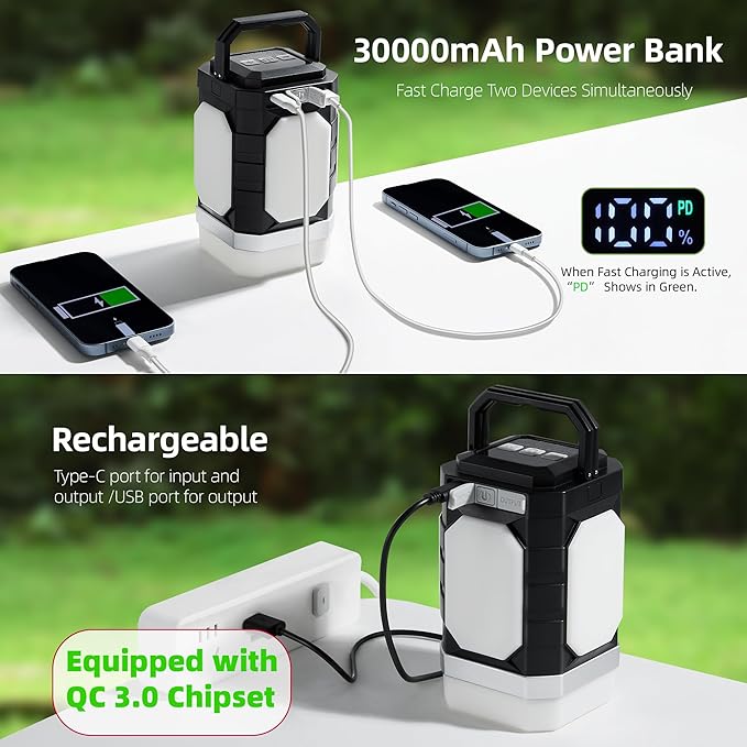 Sinvitron Camping Lantern Rechargeable??0,000mAh Portable Camping Lights, QC3.0 Fast Charging,1000 Lumens,350H Runtime,IPX5 Waterproof Emergency Light for Hurricanes,Power Outages,Camping