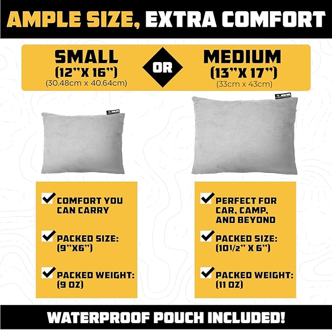 Wise Owl Outfitters Camping Pillow – Memory Foam Travel Pillow for Airplane Sleeping, Hiking, Backpacking & Outdoor Use - Small & Portable for Adults, Car, Camp & Tent