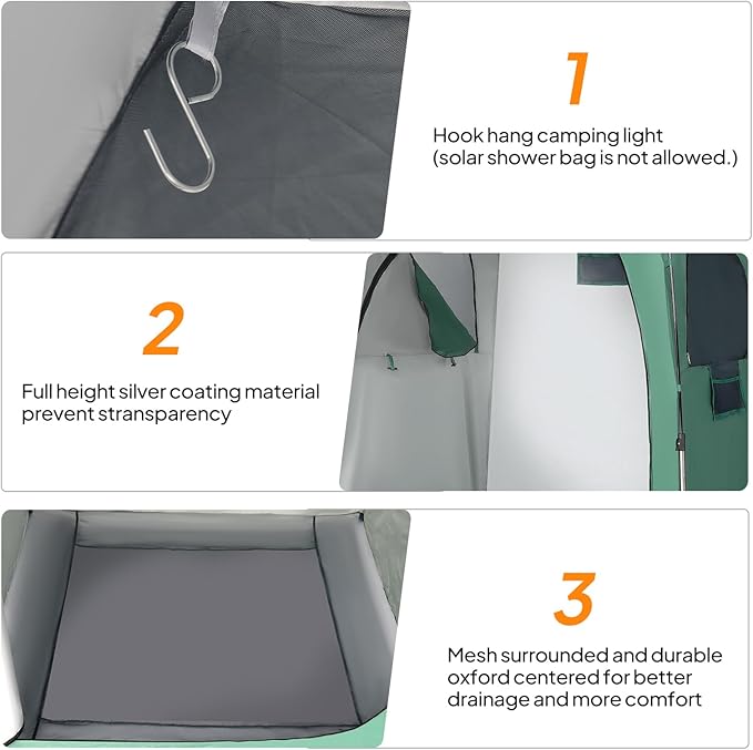 VINGLI 6.8FT Shower Tent, Large Instant Pop Up Shelter with Mesh Floor & Carrying Bag, Privacy Changing Room Tent for Toilet, Camping, Dressing, Lightweight & Sturdy, Easy Set Up
