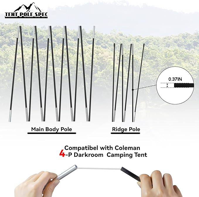 Upgrade 3 PCS Tent Poles Replacement for Coleman 4 Person DarkRoom Camping Tent