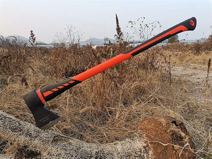 Chopping Axe, Hand Axe, Camp Hatchet for Splitting Kindling and Chopping Branches, Wood Chopping Axe 5.5 lb with 36-in Fiberglass Handle