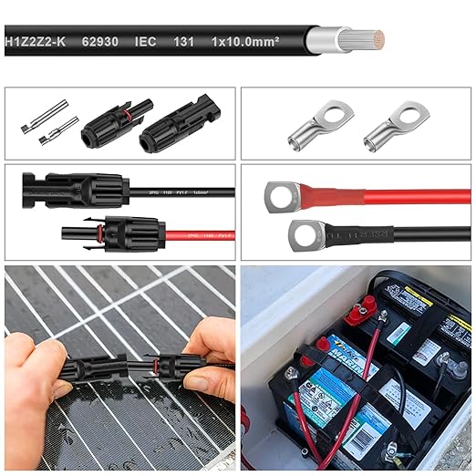 Solar Panel Wire - 50FT Black Tinned Copper Wire, 8AWG (10mm²) PV Wire Solar Extension Cable for Outdoor Automotive RV Boat Marine Solar Panel - Black (8AWG 50FT)