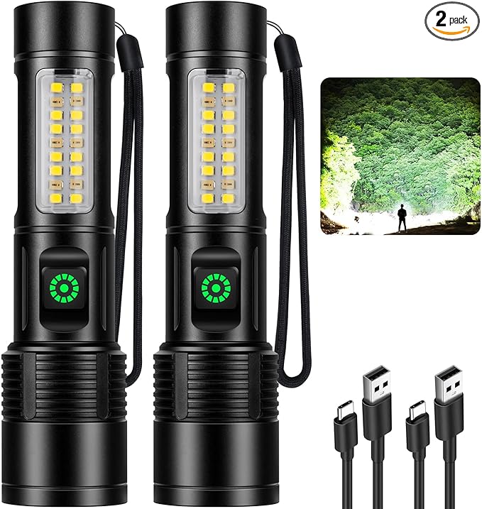 Flashlights Rechargeable LED High Lumens - 99,000LM Super Bright Flashlight, Adjustable Powerful Flash Light with 5 Modes, Waterproof Handheld Flashlight for Home, Camping(2 Pack)