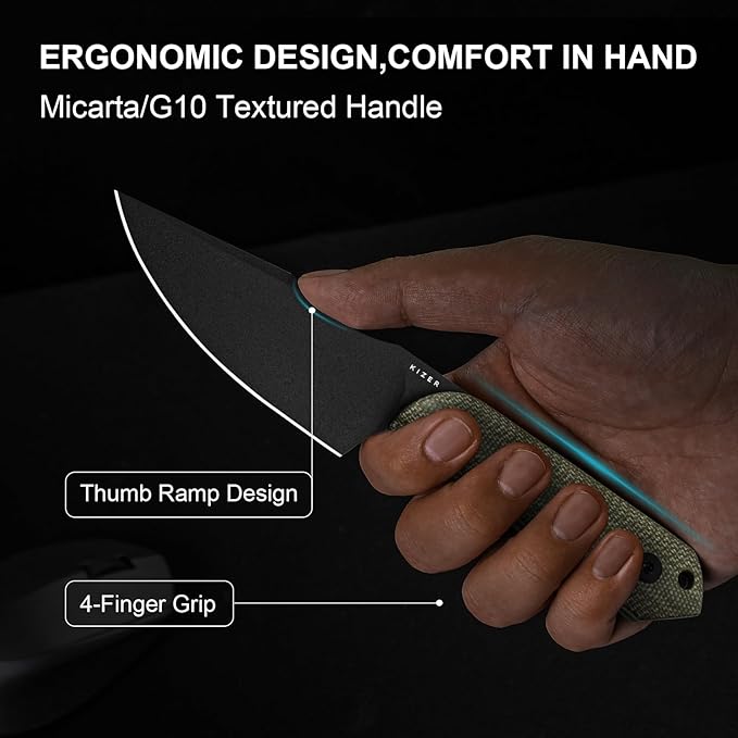 Kizer Harpoon Fixed Blade Knife with Sheath, 3.88??D2 Fixed Blade EDC Knife with Micarta Handle for Hunting, Camping, Hiking, Survival 1040M4