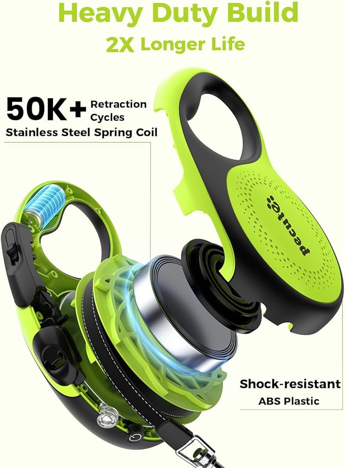 Retractable Dog Leash for Large Dog with Light Rechargeable, 16ft Heavy Duty Retractable Pet Leash with One-Button Control, Anti-Twist Protection, Reflective Leash for Large Dogs Up to 110 lbs
