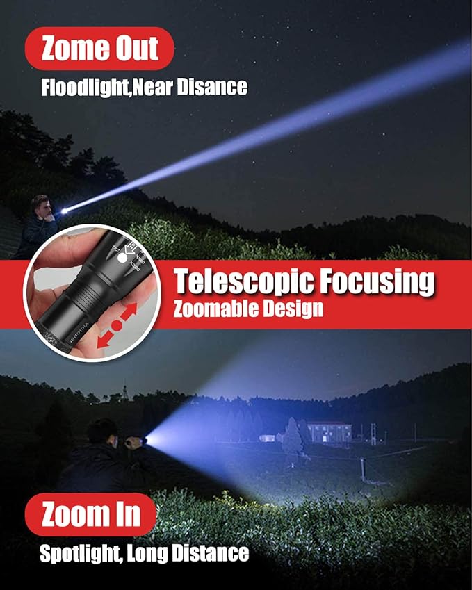 Victoper LED Flashlight 4 Pack, Bright Tactical Torch High Lumens with 5 Modes, Waterproof Zoomable Flash Light for Outdoor, Gifts for Hunting Camping Essentials Gear