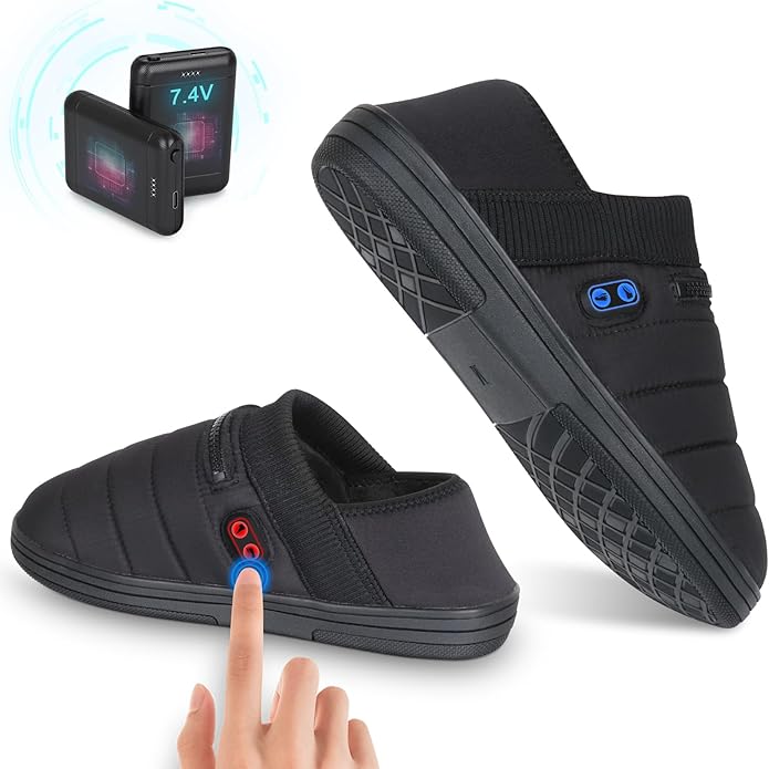Heated Slippers, BIAL 7.4V Unisex Heat Foot Warmers Electric Heating Pad Foot Heater, Rechargeable Battery Shoes