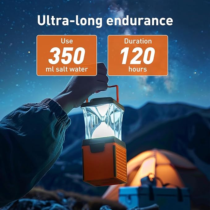 Salt Water Camping Lamp, Outdoor Lanterns Camping Essentials, No Batteries Required Lights for Emergency Supplies, 120H Continuous Lighting , Waterproof IP65 Survival Kit for Hurricane