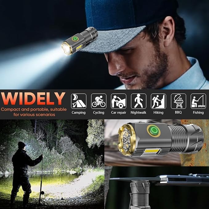 mini LED Flashlight with Magnetic Base and Side Clip, 6 Modes, high Brightness Small Flashlight, IPX6 Waterproof, is The Best Small Flashlight for Camping, Travel, and Emergency situations