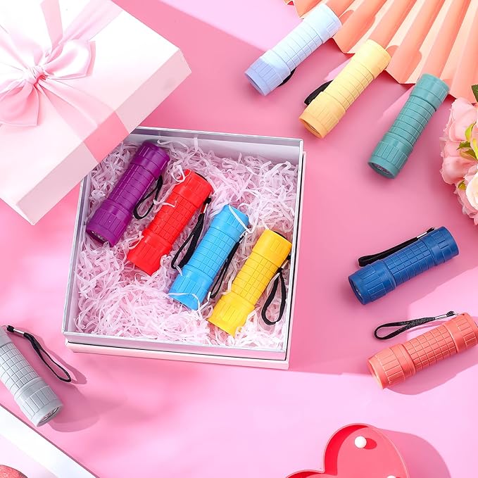 Riakrum 60 Pack 9 LED Flashlight Bulk Small Plastic Handheld Flashlights with Lanyard for Home School Night Reading Emergency Christmas Gifts, AAA Batteries Included(Cute Color)