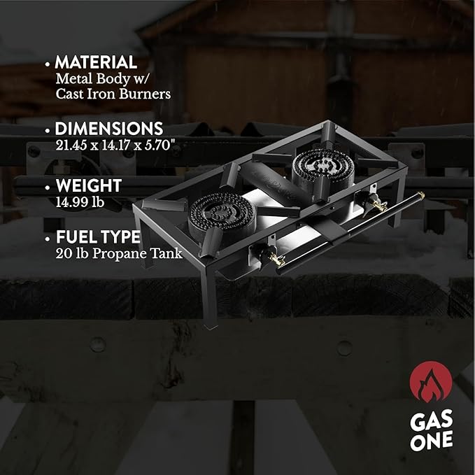 GasOne High Pressure Double Propane Burner - Outdoor Cooking with Heat Shield and Guard ??Propane Burner Head for Camping, Tailgating, Seafood Boil, Home Brewing - Patent Pending