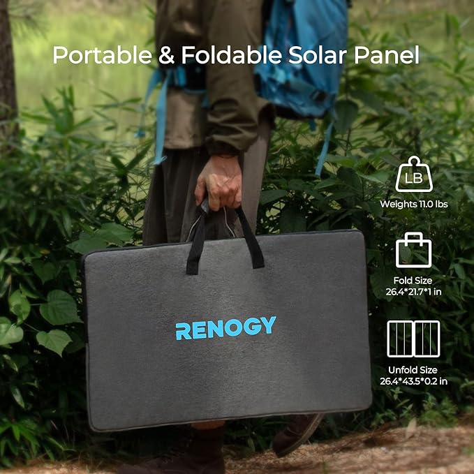 Renogy 120 watt Portable Solar Panel for Power Station, 12v Foldable Solar Panel for Camping RV of 23.5% Efficiency Mono Solar Module, with IP67 etfe Lamination, Adjustable Kickstand for Off Grid