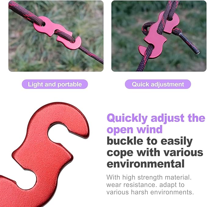 20 Pcs Knot-Free Aluminum Rope Tensioner Guyline Cord Adjuster - Heavy Duty Tent Rope Tightener for Camping, Hiking, Backpacking, Paracord Accessories