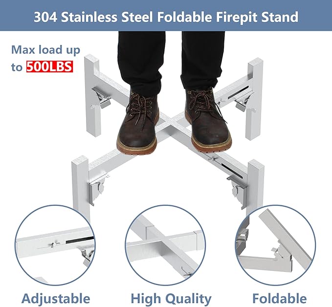 Firepit Stand, Adjustable Fire Pit Stand for Solo Stove Ranger Bonfire Yukon Accessories Foldable Firepit from 15 to 27 inch Stainless Steel Outdoor Camping Fireplace Tools