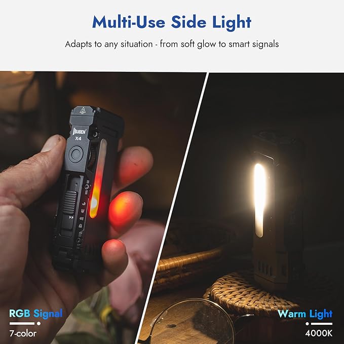 WUBEN X4 EDC Rechargeable Flashlight with RGB Light 1500 Lumens Mini Multifunctional Flashlight with Tactical Switch&Magnetic, IP68 Pocket Clip USB C Flat Flashlight for Camping, Checking, Emergencies