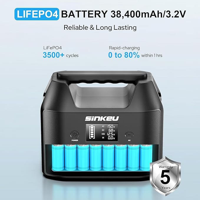 SinKeu Portable Power Station with 40W Portable Solar Panels, LiFePO4 Battery Solar Generator for Home Use, 150W Power Bank with AC Outlet for Camping, RV, Emergency Backup