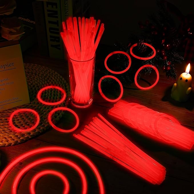 40 Pack 8??Red Glow Sticks Bracelet Necklaces Bulk with 40 Connectors Neon Glow In The Dark Party favors Supplies for Holiday Birthday Party Decoration (Red)