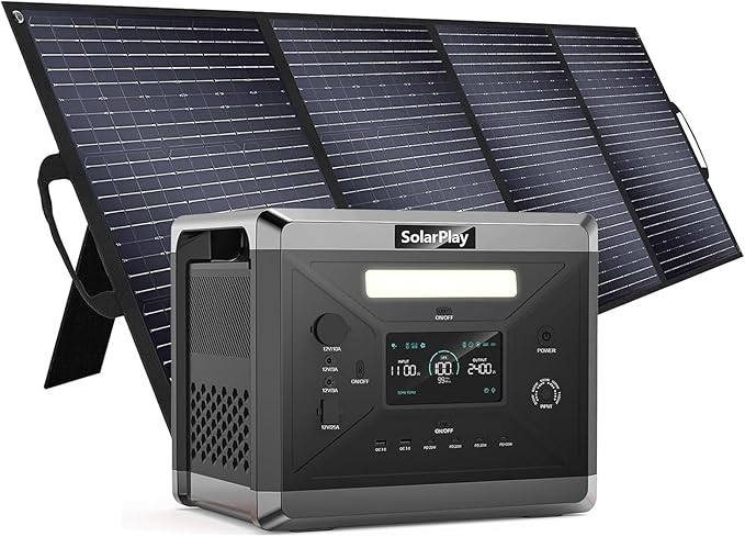 SolarPlay 2400W Portable Power Station, 2160Wh Solar Generator with 200W Solar Panel, BMS Emergency Power Station for Home Backup, Camping, Outdoor Battery Backup