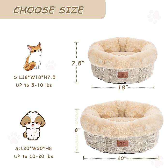 WINDRACING Cat Beds for Indoor Cats,Kitten Bed,Dog Bed for Extra Small Dogs Breeds,Puppy Kennel Bed, Comfy Durable Pet Sleeping Bed, Washable Roun Cat Bed & Non-Slip Bottom, Size 18"L x 18"W x 7.5"Th
