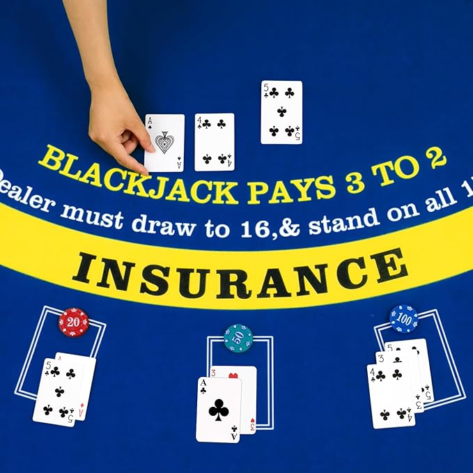 Aoriher Blackjack Game Combo Set, Include Blackjack Layout Felt,Shoe 6 Deck Automatic Card Shuffler Discard Holder Trays and 10 Cut Cards for Casino, Party Night(Blue)
