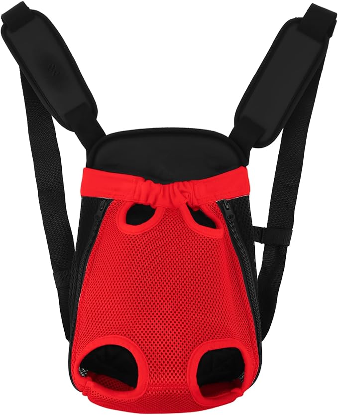 Inspack Dog Backpack Carrier/Cat Carrier, Adjustable Pet Front Carriers Travel Bag for Puppy Medium Dogs, Legs Out, Soft Ventilated Doggie Chest Carry Backpacks for Hiking/Camping, 7-11 lbs, Red