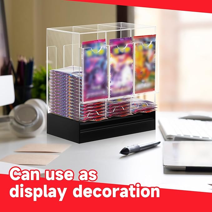 1 Pcs Acrylic Booster Pack Dispenser, Card Dispenser Storage and Organizer, for Trading Card, Booster Packs, Sports & More (Black Base 3 Slots)