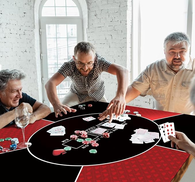 nuveti 24/31/39/47/55/63 inch Square Foldable 6-Player Texas Poker Card Tabletop Layout Portable Anti-Slip Rubber Board Game Mat Texas Hold'em Poker Mat for Family Game, Casino, Party