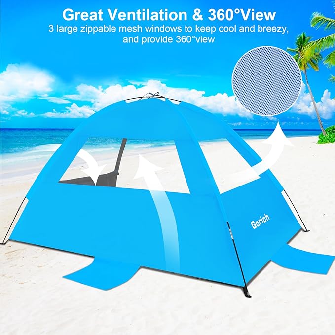 Gorich Beach Tent Sun Shelter for 3/4-5/6-7/8-10 Person with UPF 50ï¼?UV Protection, Lightweight & Easy Setup Beach Shade Canopy, Portable Beach Shade Tent Beach Cabana