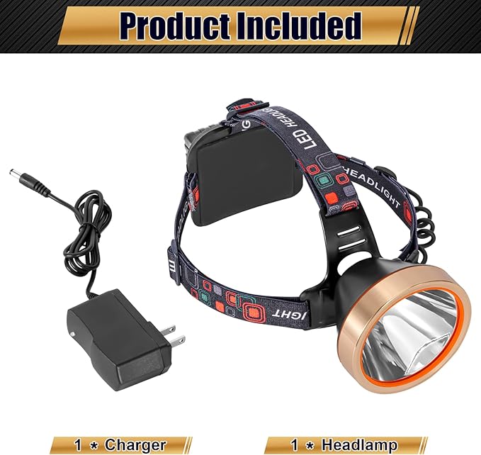 LED Rechargeable Headlamp, Super Bright Waterproof Headlight Spotlight, Hard Hat Flashlight for Coon Hunting, Fishing, Camping, Hiking, Dog Walking, Outdoor Running, Emergency Work Lighting