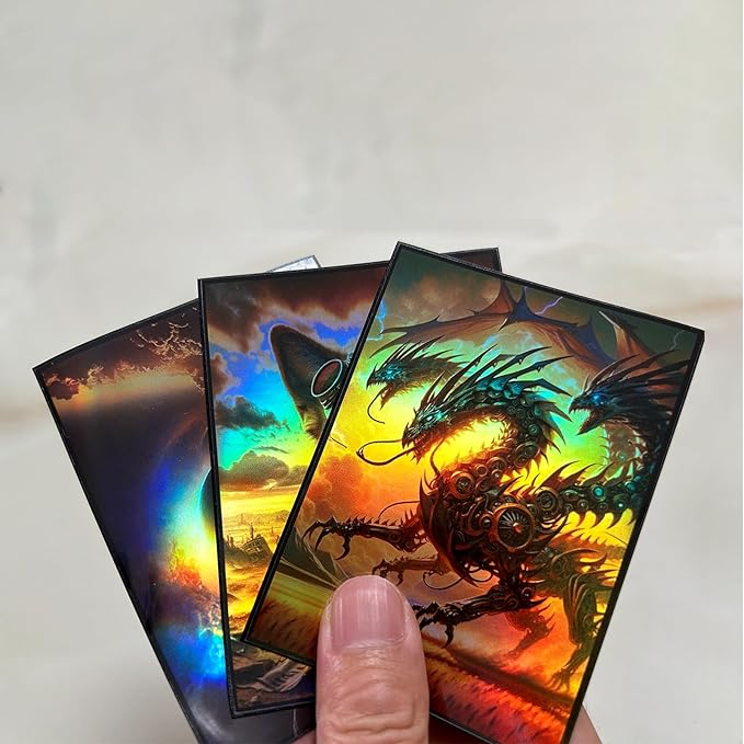 Custom Holographic Card Sleeves, Laser Flashing Shiny Design, Make Your Own Trading Collectible Card Protector, Compatible with Yugioh & Magic The Gathering – MTG, TCG, OCG