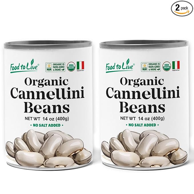 Food to Live Organic Italian Canned Cannellini Beans, 14 oz (Pack of 2) - Unsalted Non-GMO White Kidney Beans. Good Source of Fiber and Protein