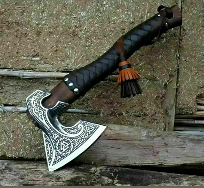 Custom Handmade Carbon Steel Viking Axe – 19” Inches Hand Forged Medieval Axe with Leather Sheath – Camping and Forest Hunting Hatchet – Gift for HIM (Full Leather)