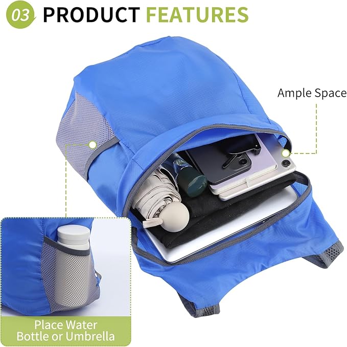 20L Ultra Hiking-Daypack Lightweight Foldable Travel Packable Backpack for Camping Cycling Outdoor,Sapphire
