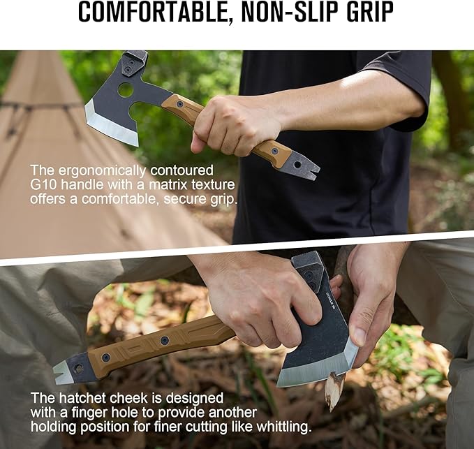 OKNIFE Otacle A1 Survival Hatchet & Camping Axe, 4 in 1 Full Tang Tactical Axe, G10 Non-Slip Grip Tomahawk with Durable Kydex Sheath