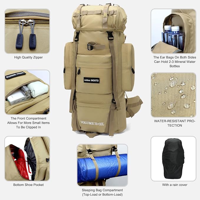 85L Lightweight Internal Frame Hiking Backpack for Men Women, Waterproof Travel Camping Backpack with Rain Cover