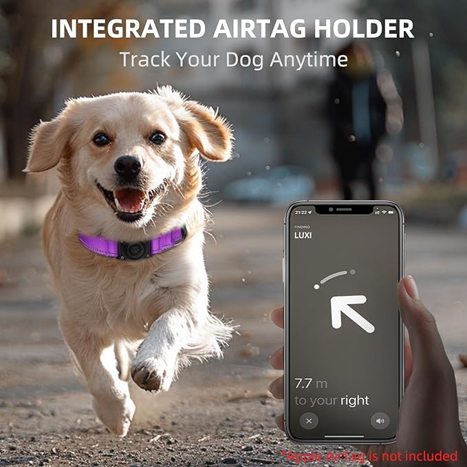 Airtag Dog Collar - 100% Waterproof AirTag Holder, Reflective, Soft Padded, Everlasting GPS Collar for Small to Large Dogs (Purple, L)