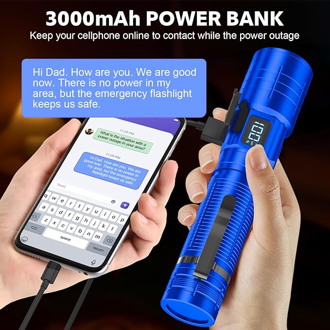AdamStar Flashlights High Lumens Rechargeable Super Bright LED Flashlight with Dimmable, Zoomable Beam Tactical Flash Lights Small Powerful Waterproof Flashlight for Camping Emergencies