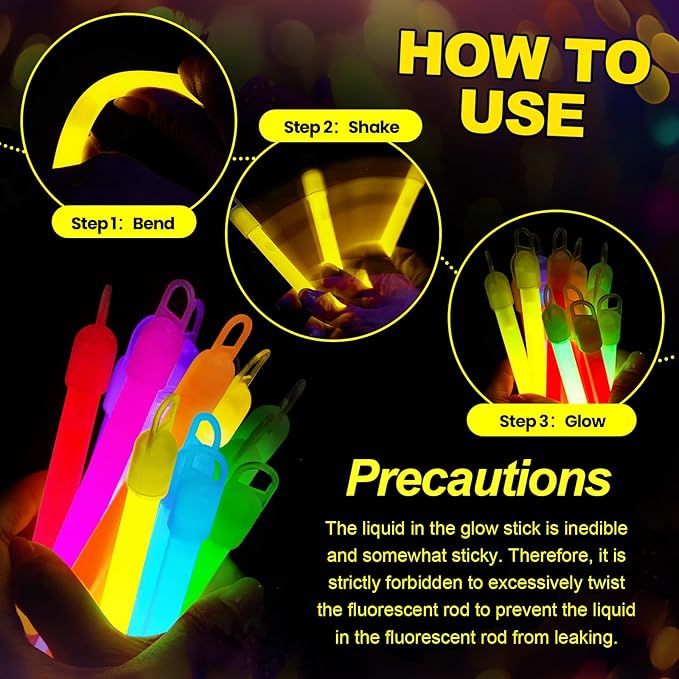 Lewtemi 50 Set 4'' Glow Sticks Bulk, Hallowee Glow in The Dark Party Supplies, Emergency Light Sticks with Lanyard, for Birthday, Light up, Neon, Halloween Theme Party Favors