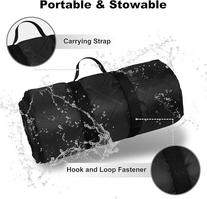 Waterproof Outdoor Blanket 92”X 60” Packable, Stadium Blankets for Camping with Sherpa Fleece Lining, Large Windproof Emergency Throw Mat for Garss Picnic Hiking Road Trip, Machine Washable, Black