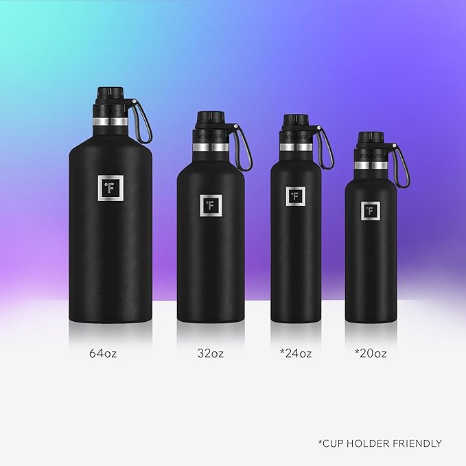 IRON °FLASK Camping & Hiking Hydration Canteens - 3 Lids (Narrow Spout Lid) Leak Proof Vacuum Insulated Stainless Steel - Hot & Cold Double Walled Sports Water Bottle - Cotton Candy, 32 Oz