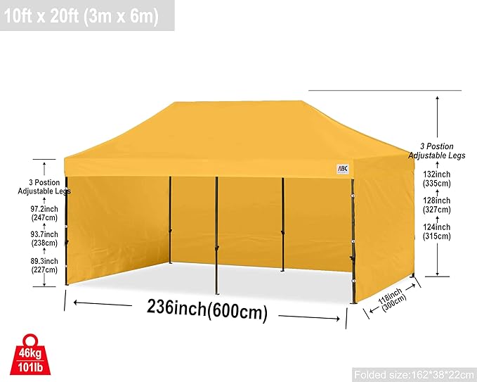ABCCANOPY Heavy Duty Easy Pop up Canopy Tent with Sidewalls 10x20, Gold