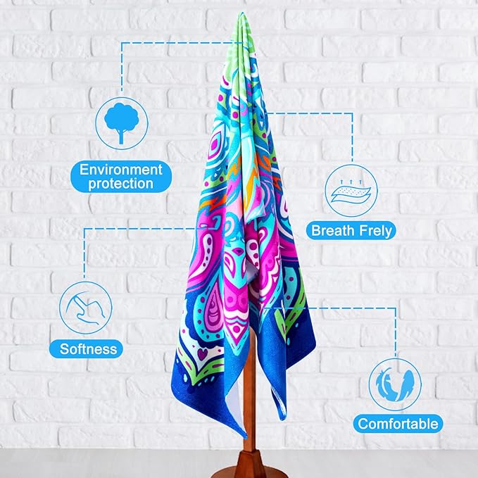 Genovega 2 Packs Oversized Beach Towel Set 36 x 72 in Large Big Pool Camping Swim Clearance Soft Towels Travel Cruise Essentials Accessories Vacation Necessities Adult Gifts Yellow Striped Purple