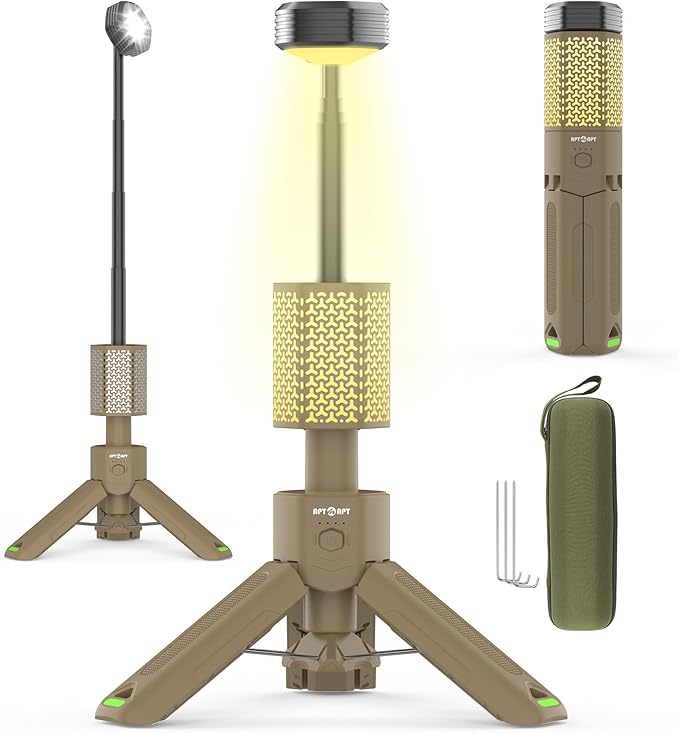 Telescopic Camping Light, Portable Collapsible Magnetic Camp Lantern Rechargeable,10500mAh Telescoping IP67 Waterproof Flashlights, Outdoor Gear for Emergency, Camping, Hiking (Khaki)